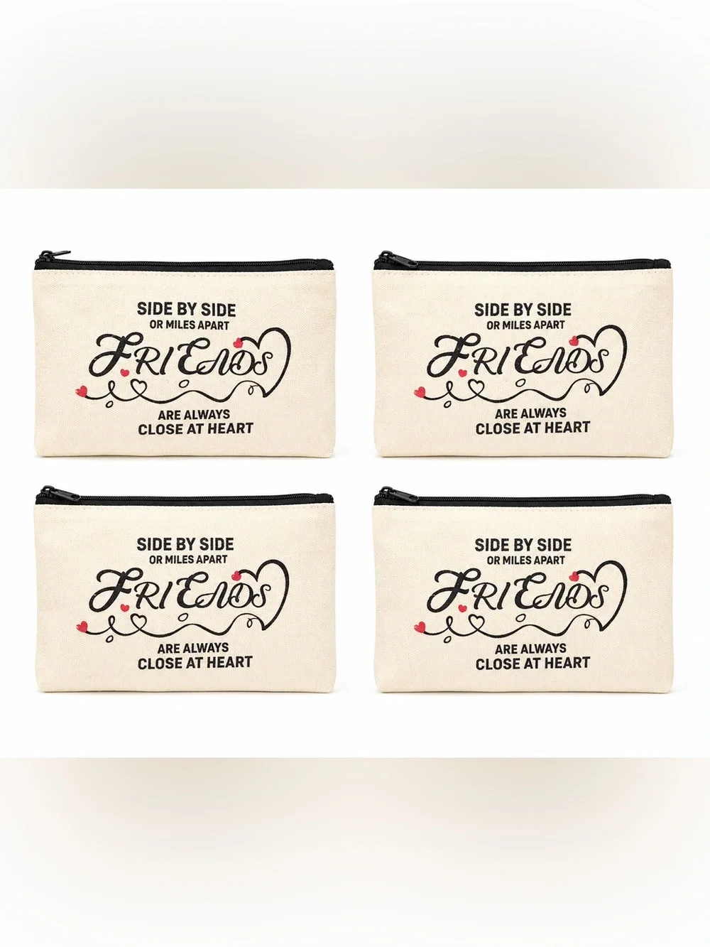Set of 4 Friends Canvas Makeup Cosmetic Bags Travel Zipper Pouch Gift
